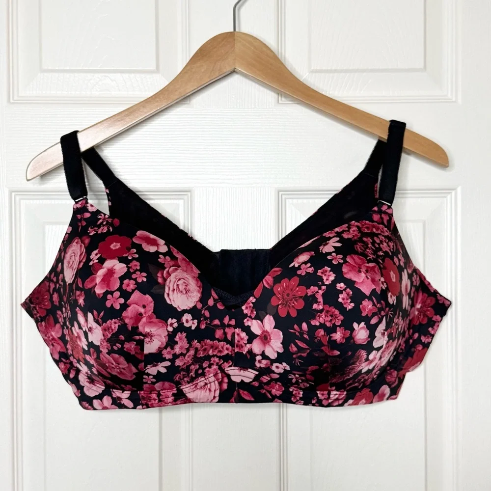 Torrid Curve Dream 360 Back Smoothing Wire-Free Push-Up Bra Floral Size 46DD - Picture 3 of 13
